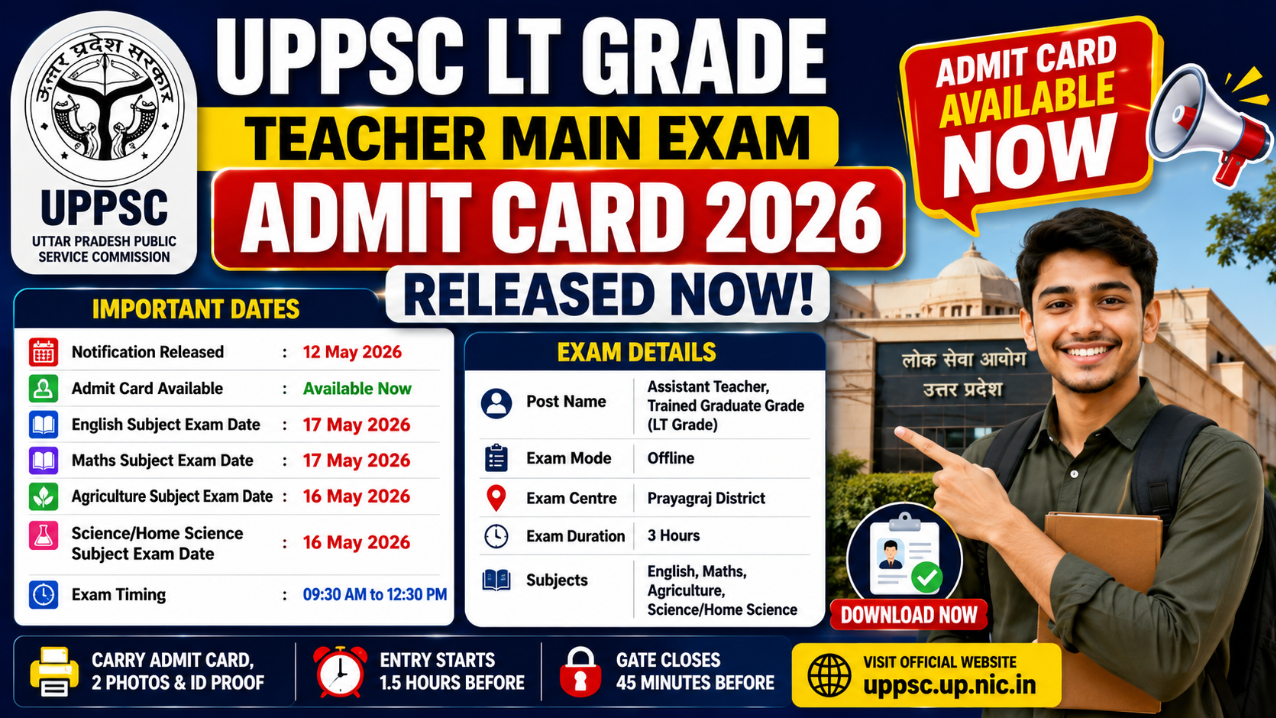 UPPSC LT Grade Teacher Main Exam Admit Card 2026
