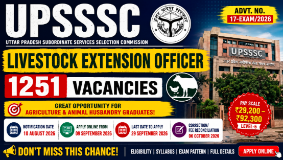 UPSSSC Livestock Extension Officer Recruitment 2026: Apply Online for 1,251 Posts
