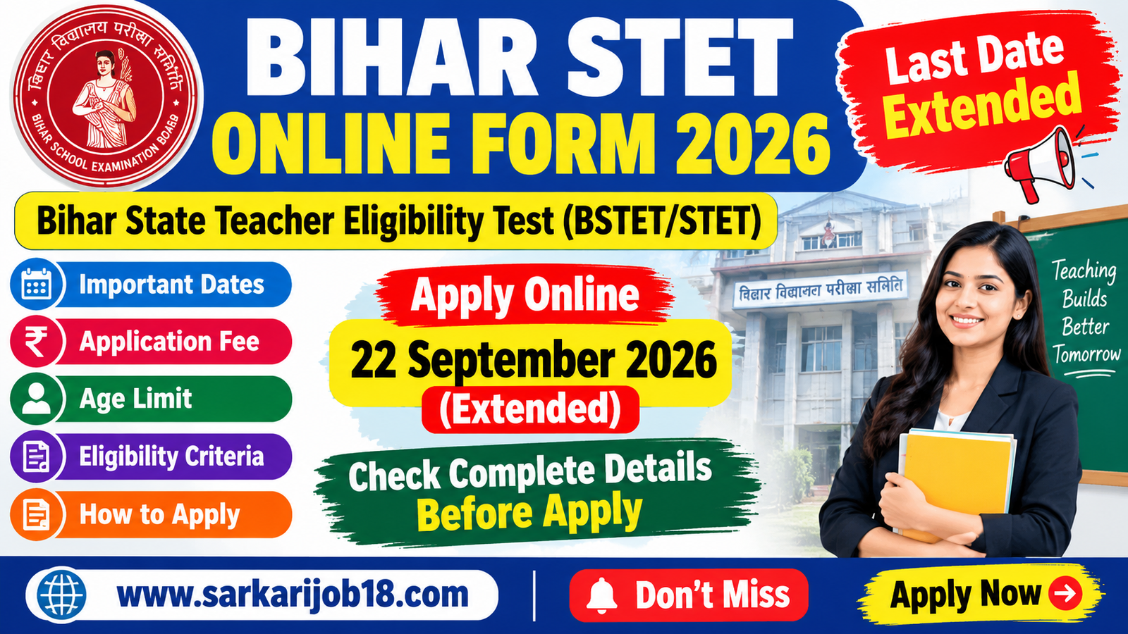 Bihar STET Online Form 2026 – Apply Online, Eligibility, Fee, Age Limit & Exam Date
